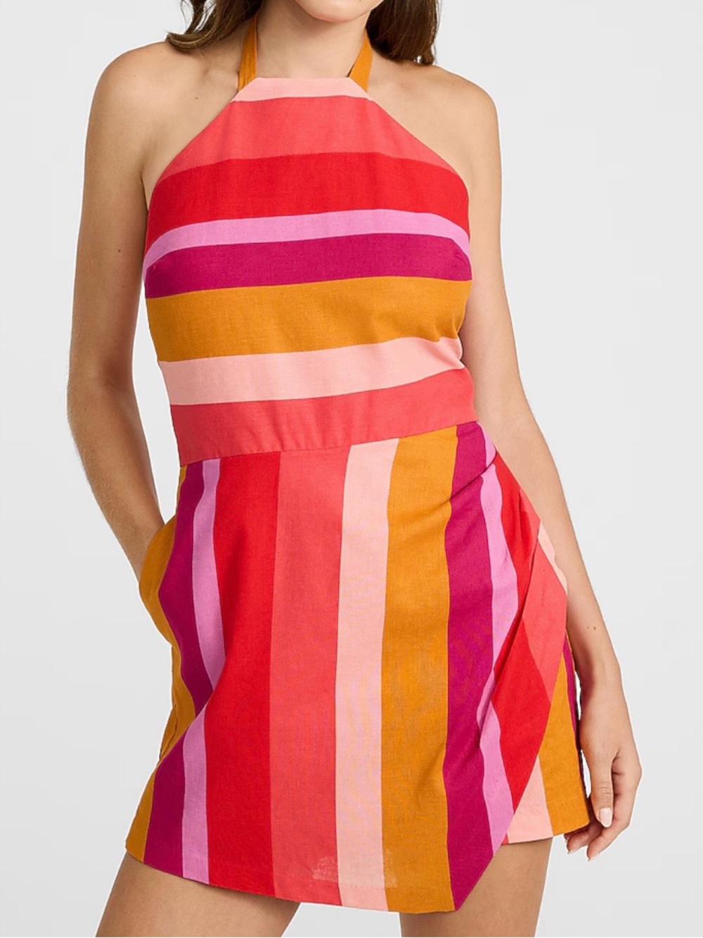 NWT EXPRESS Linen-Blend Striped Halter Ruched
Romper